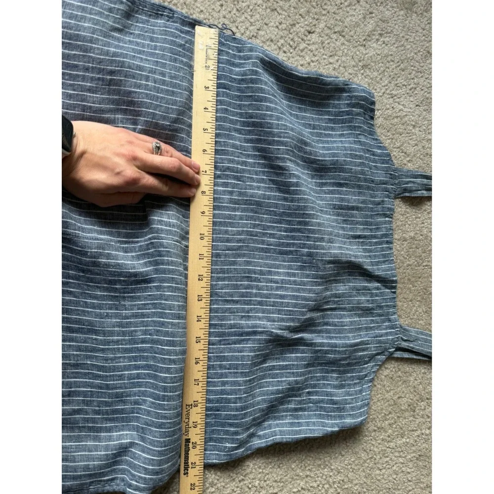 Quince Jumpsuit NO BELT European Linen Square Neck Blue Chambray Stripe Large